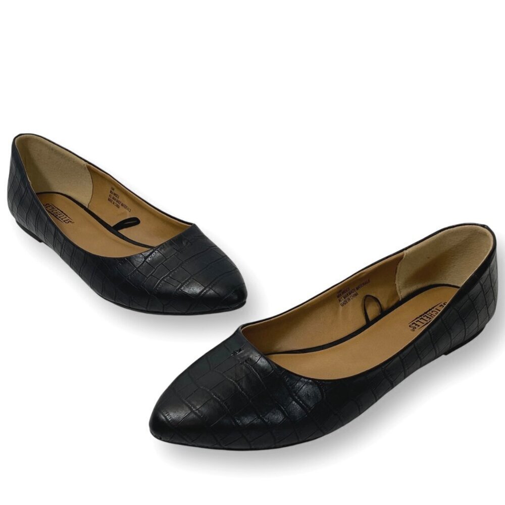 Seychelles Mia Flats Womens 10W Black Croc Embossed Faux Leather Point Toe Shoe